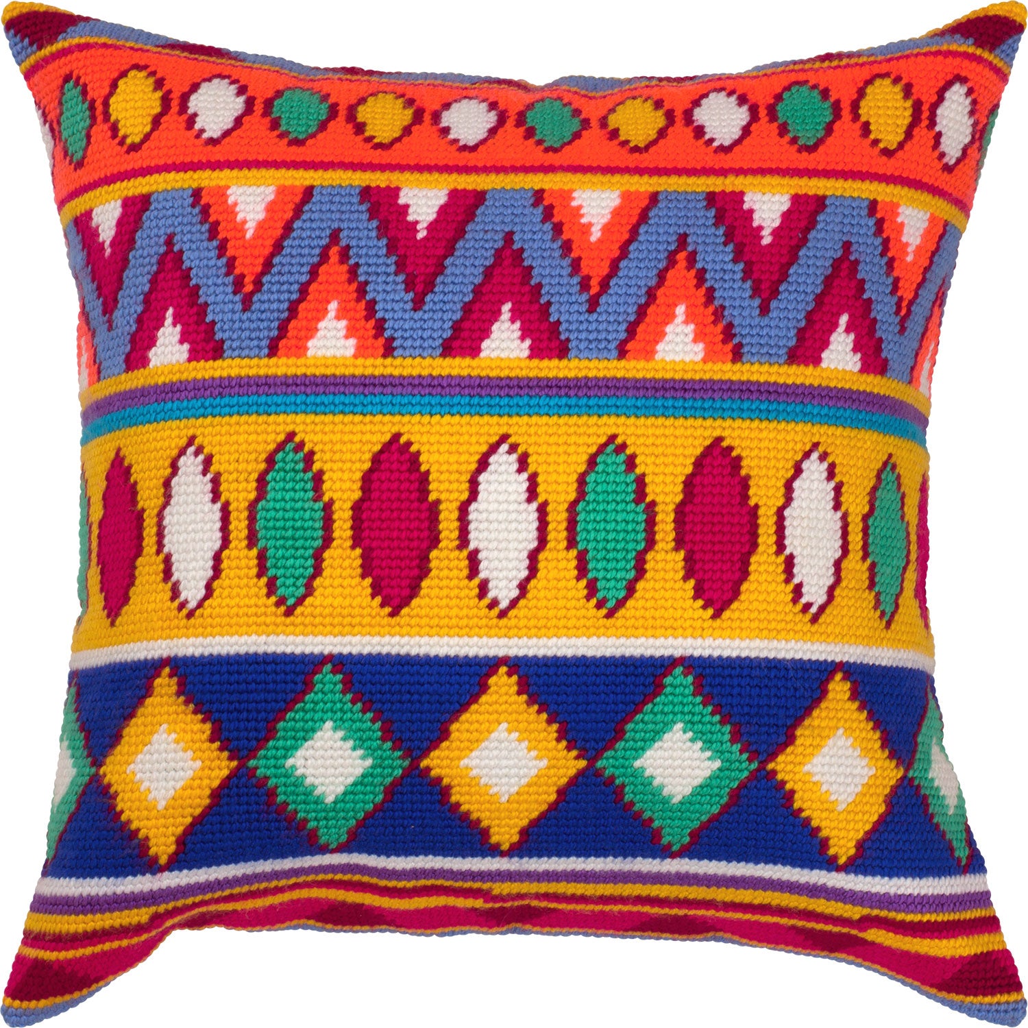 Brvsk Ornamental Stamped Cross-Stitch Kit for Adults and Beginners — Mexico 16″ × 16″ with Clear, Precise Printed Design on Cotton Canvas; Includes 2 Needles, Yarn, and Easy-Read Chart