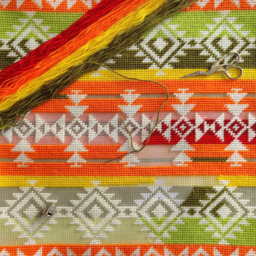 Brvsk Ethnic Embroidery Kit for Adults and Beginners — Guatemala 16″ × 16″ with Clear, Precise Printed Design on Cotton Canvas; Includes 2 Needles, Yarn, and Easy-Read Chart