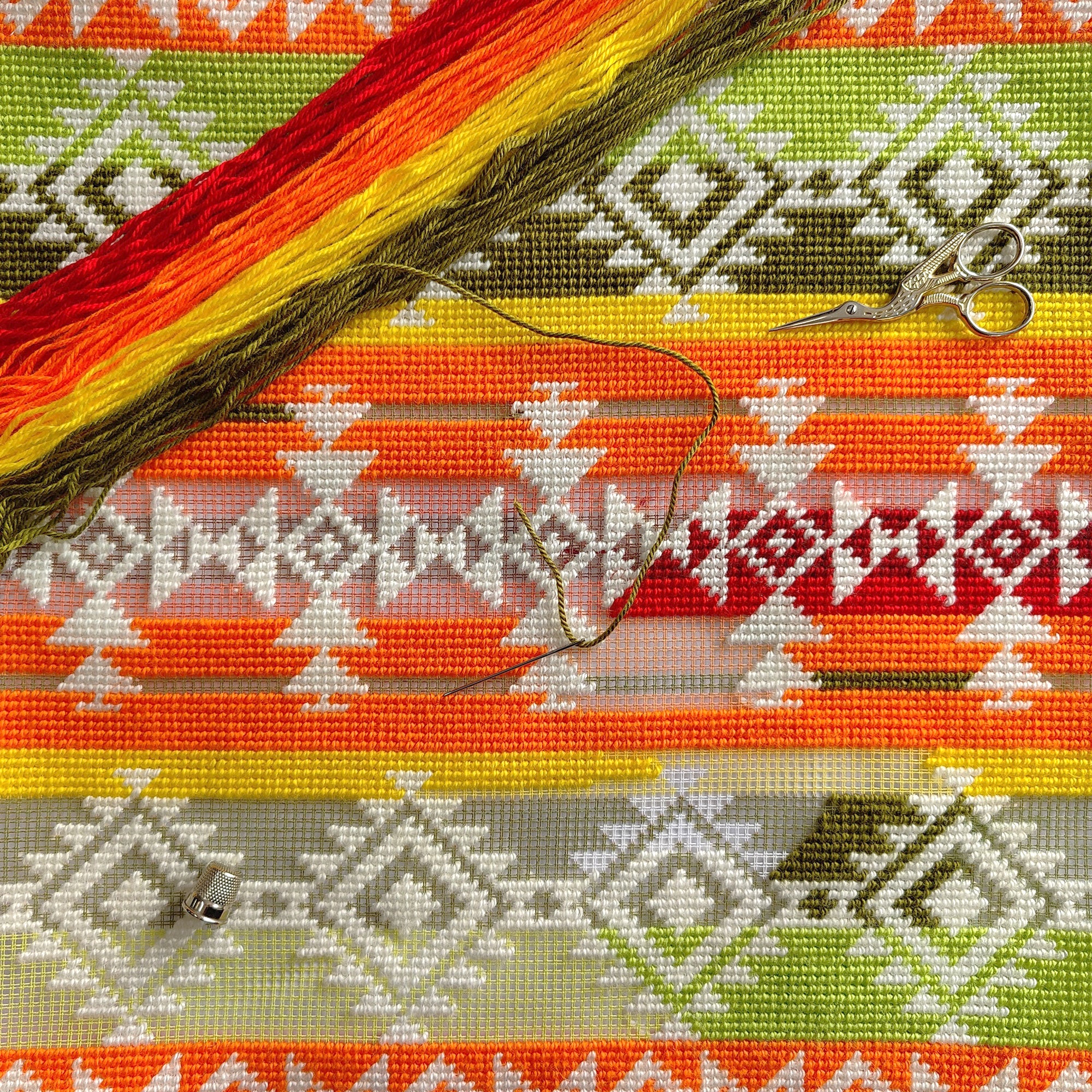 Brvsk Ethnic Embroidery Kit for Adults and Beginners — Guatemala 16″ × 16″ with Clear, Precise Printed Design on Cotton Canvas; Includes 2 Needles, Yarn, and Easy-Read Chart