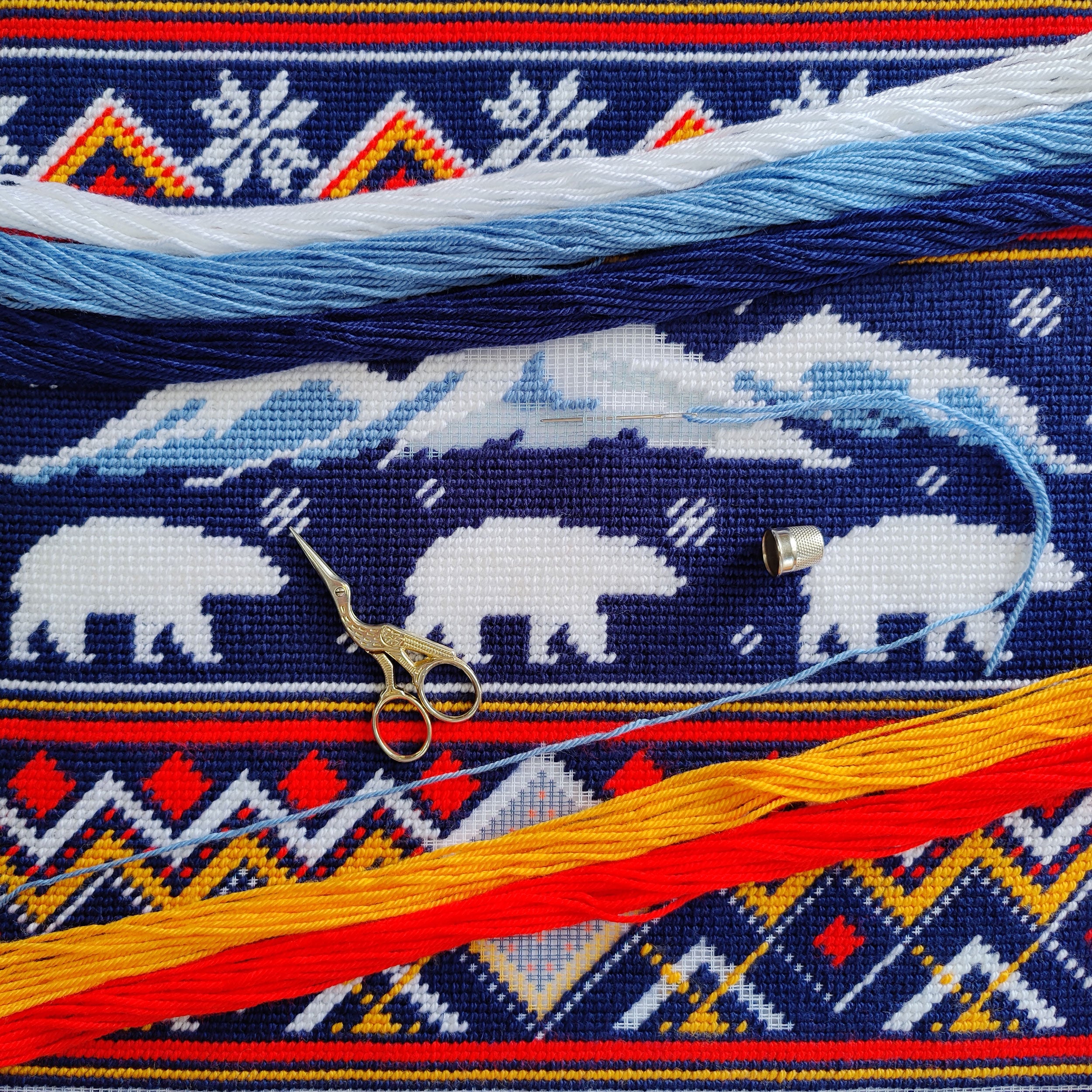 Winter Bears — Needlepoint Kit 16″ × 16″ by Brvsk