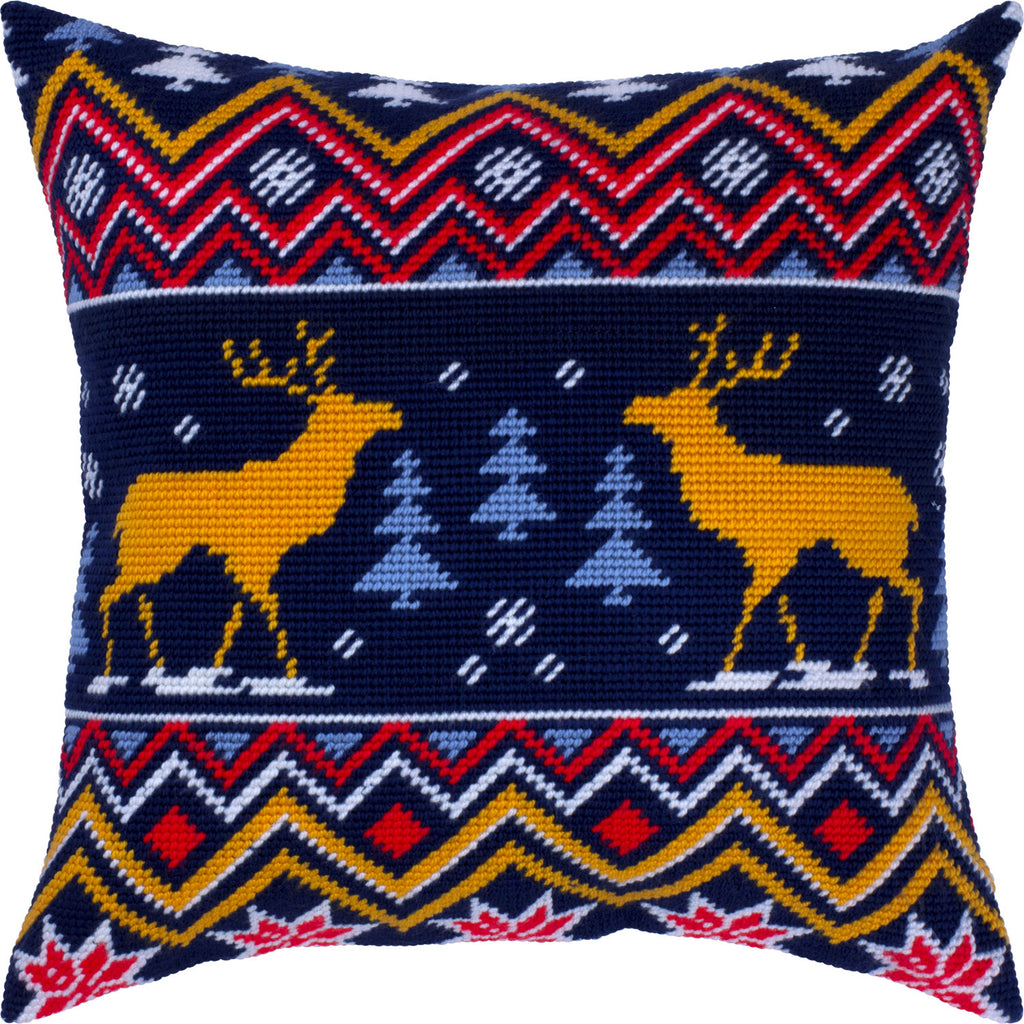 Winter Moose — Stamped Cross Stitch Kit 16″ × 16″ by Brvsk