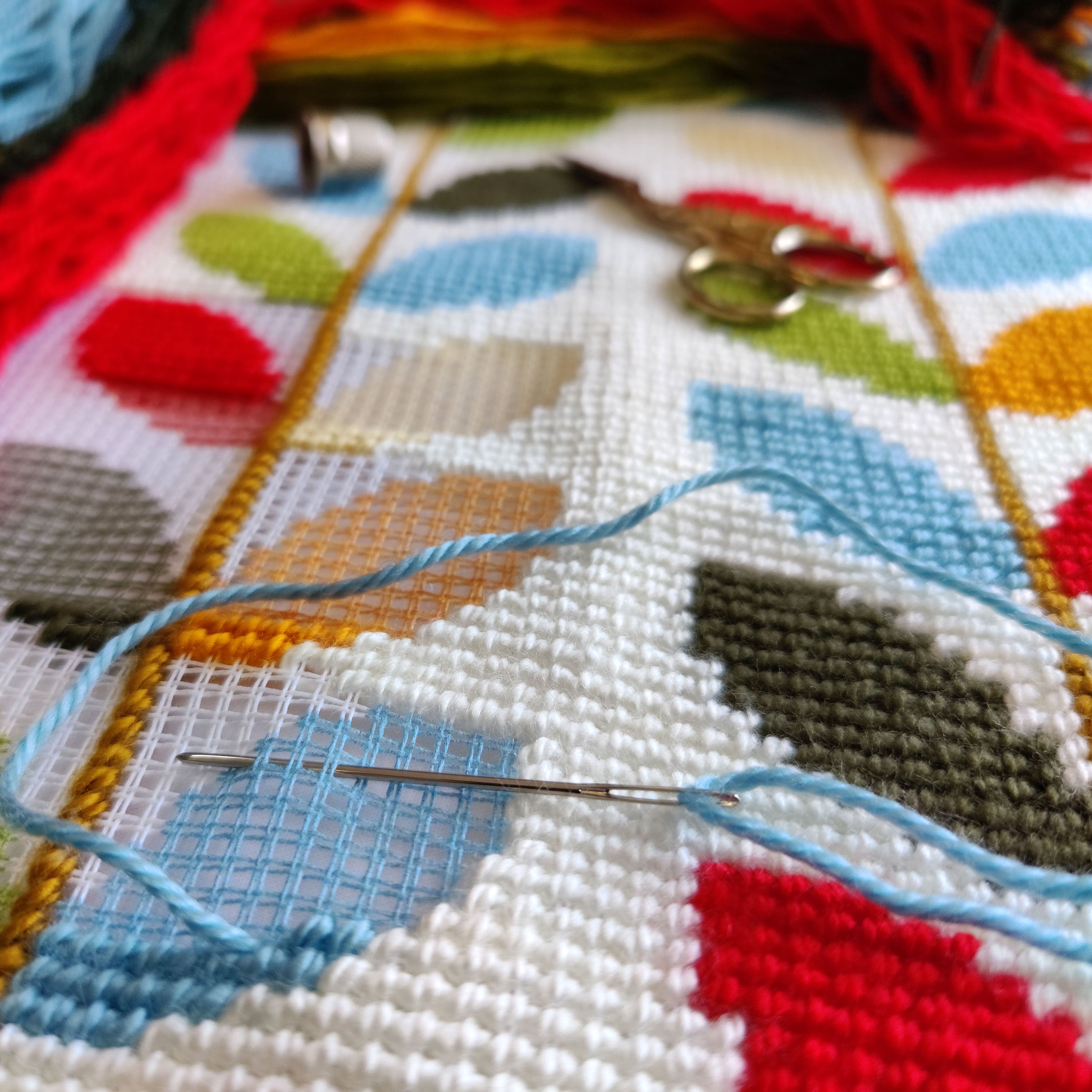 Brvsk Ornamental Needlepoint Kit for Adults and Beginners — Colors of Autumn 16″ × 16″ with Clear, Precise Printed Design on Cotton Canvas; Includes 2 Needles, Yarn, and Easy-Read Chart