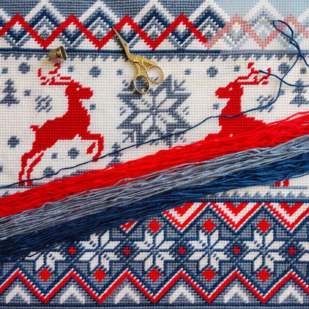 Reindeer Pattern — Stamped Cross Stitch Kit 16″ × 16″ by Brvsk