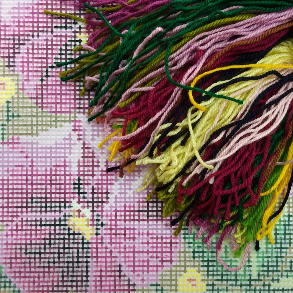 Brvsk Floral Embroidery Kit for Adults and Beginners — Pansies 16″ × 16″ with Clear, Precise Printed Design on Cotton Canvas; Includes 2 Needles, Yarn, and Easy-Read Chart