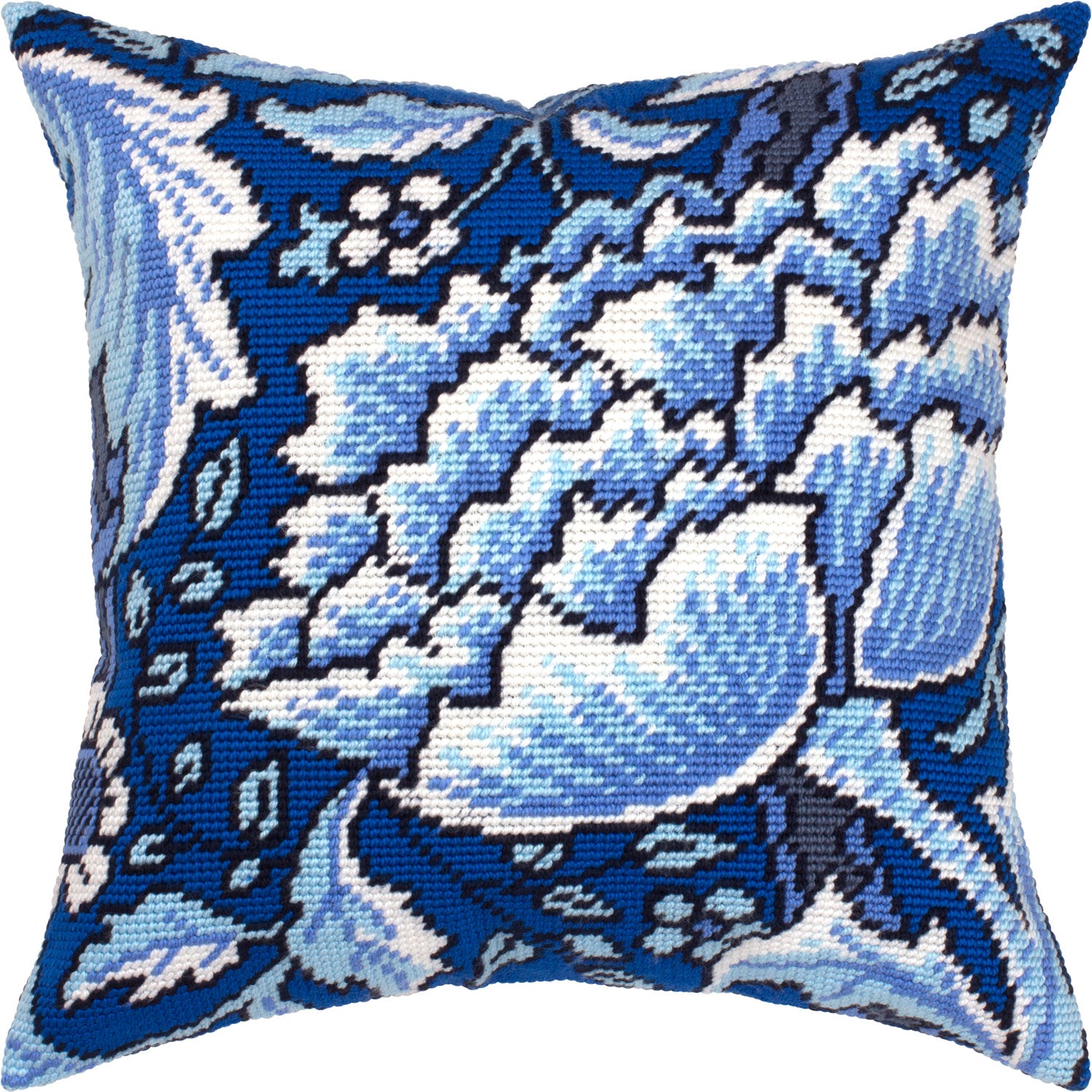 Brvsk Floral Embroidery Kit for Adults and Beginners — Windrush. Peony by William Morris 16″ × 16″ with Clear, Precise Printed Design on Cotton Canvas; Includes 2 Needles, Yarn, and Easy-Read Chart