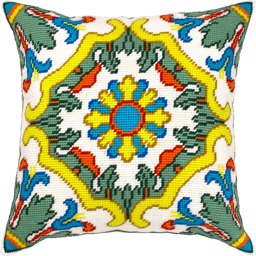 Brvsk Ornamental Needlepoint Kit for Adults and Beginners — Celtic Motifs. Spring 16″ × 16″ with Clear, Precise Printed Design on Cotton Canvas; Includes 2 Needles, Yarn, and Easy-Read Chart