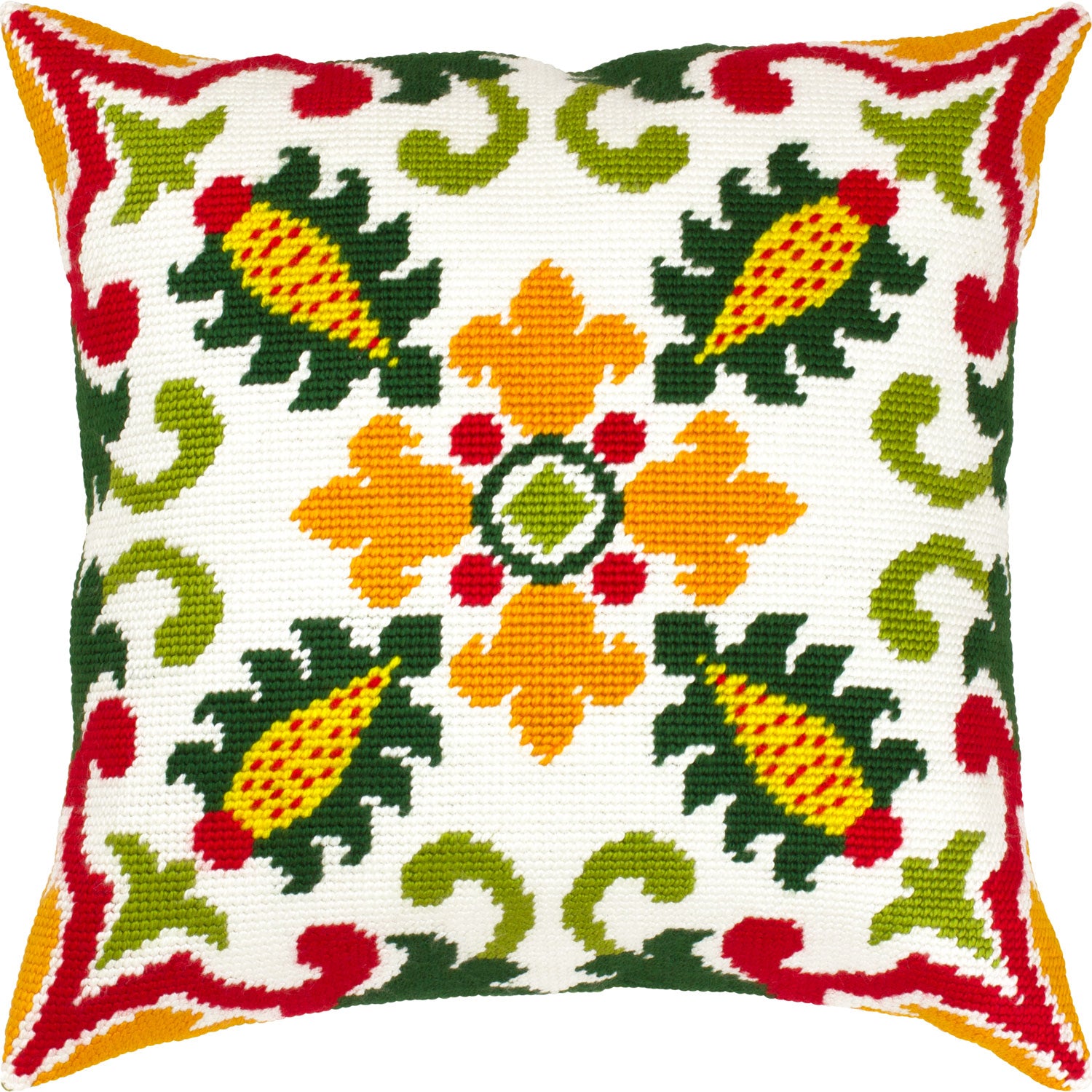 Brvsk Ornamental Stamped Cross-Stitch Kit for Adults and Beginners — Celtic Motifs. Summer 16″ × 16″ with Clear, Precise Printed Design on Cotton Canvas; Includes 2 Needles, Yarn, and Easy-Read Chart