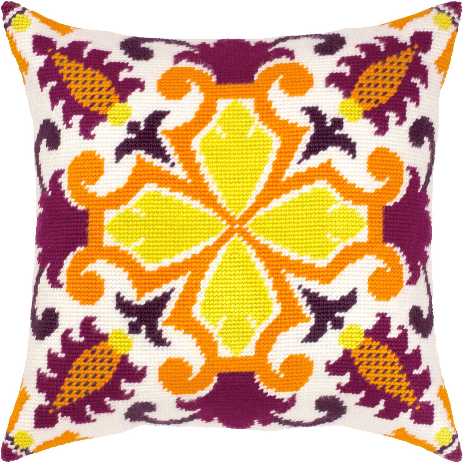 Brvsk Ornamental Needlepoint Kit for Adults and Beginners — Celtic Motifs. Fall 16″ × 16″ with Clear, Precise Printed Design on Cotton Canvas; Includes 2 Needles, Yarn, and Easy-Read Chart