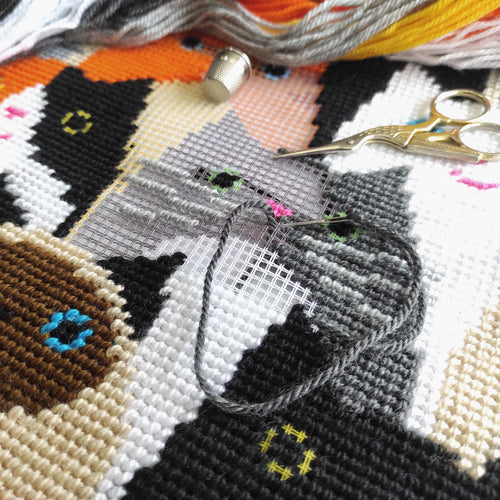 Cat Choir — Needlepoint Kit 16″ × 16″ by Brvsk