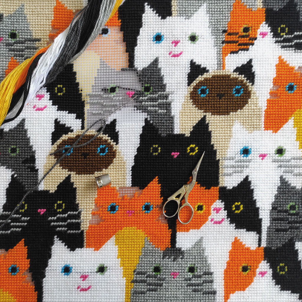 Cat Choir — Stamped Cross Stitch Kit 16″ × 16″ by Brvsk