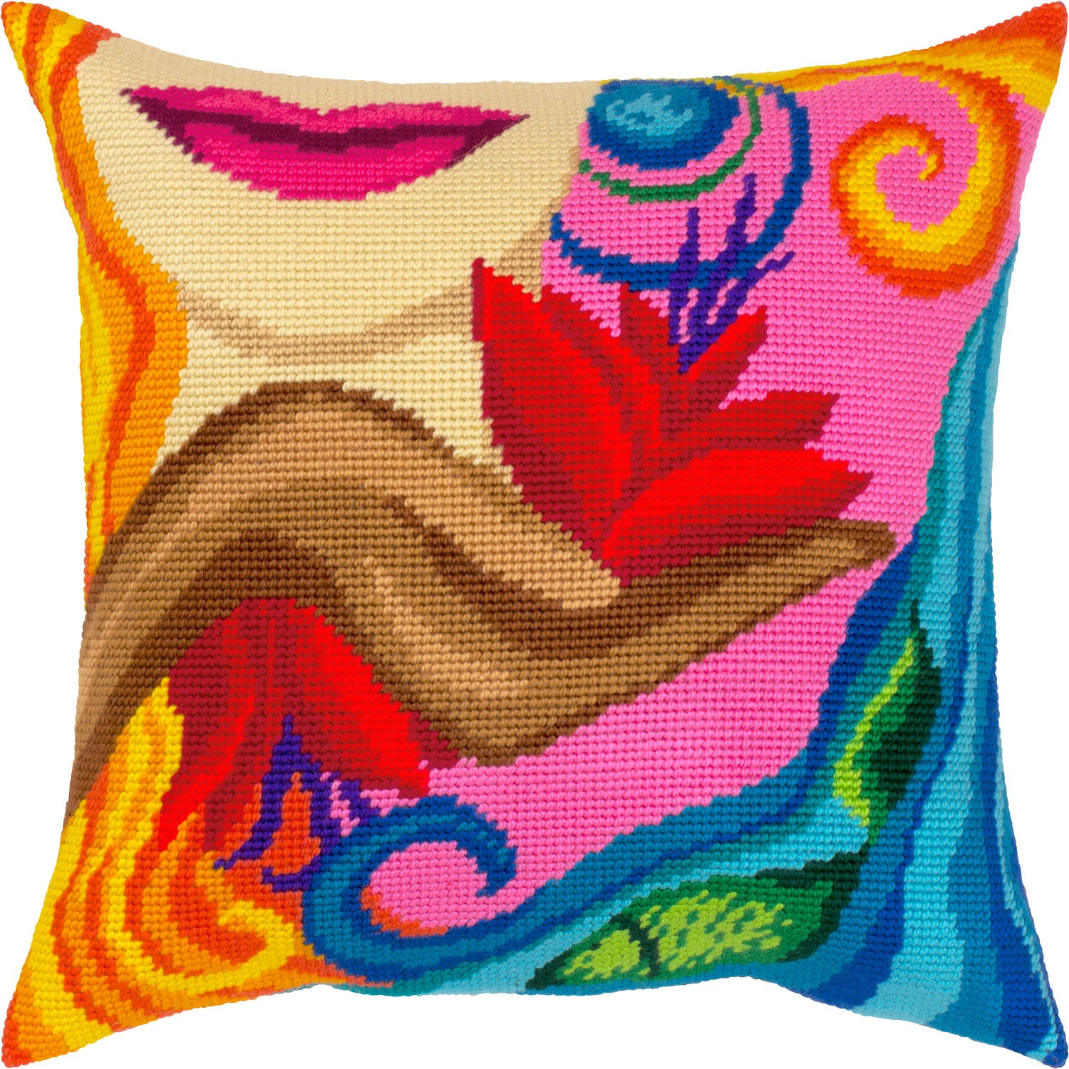 Brvsk Abstract Needlepoint Kit for Adults and Beginners — Fantasy. Summer 16″ × 16″ with Clear, Precise Printed Design on Cotton Canvas; Includes 2 Needles, Yarn, and Easy-Read Chart