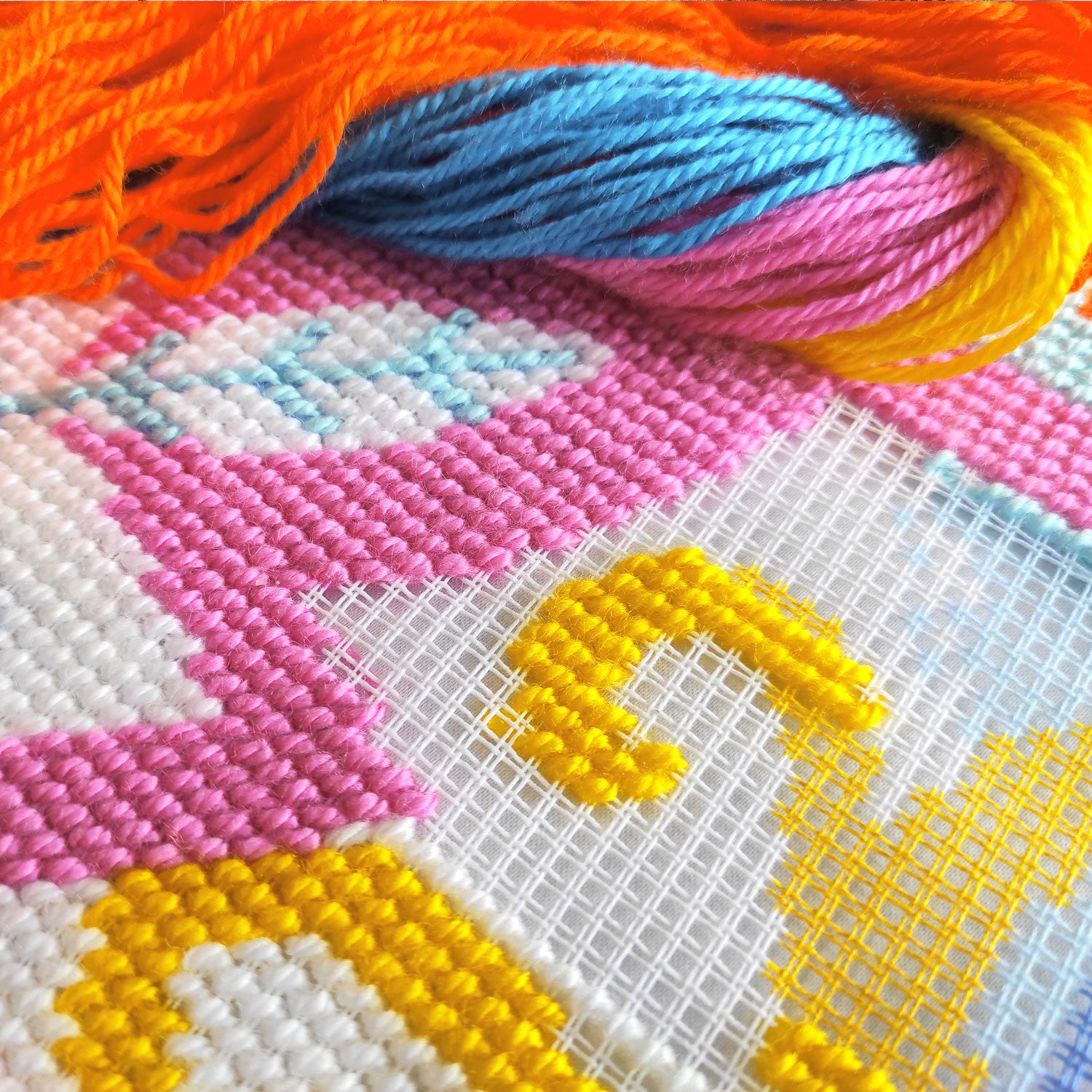 Brvsk Ornamental Embroidery Kit for Adults and Beginners — Tutti Frutti 16″ × 16″ with Clear, Precise Printed Design on Cotton Canvas; Includes 2 Needles, Yarn, and Easy-Read Chart