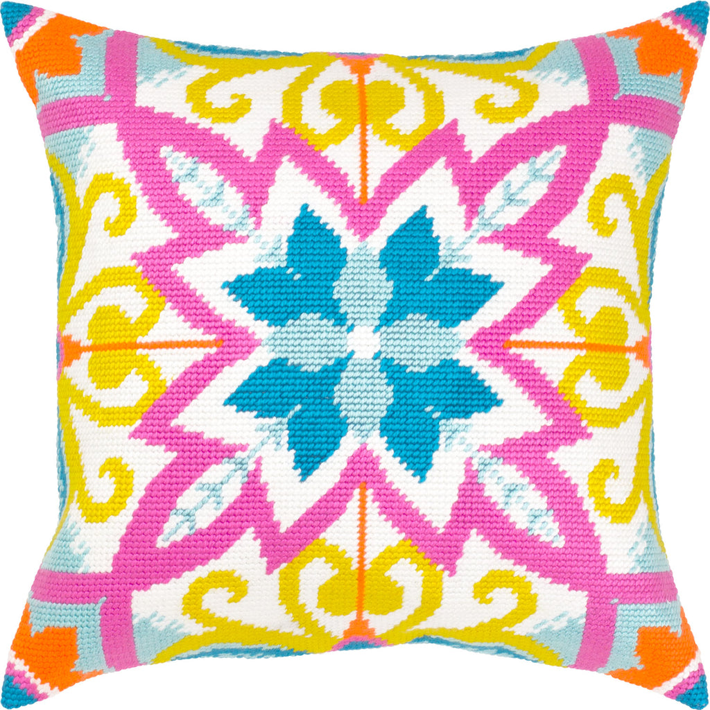 Brvsk Ornamental Embroidery Kit for Adults and Beginners — Tutti Frutti 16″ × 16″ with Clear, Precise Printed Design on Cotton Canvas; Includes 2 Needles, Yarn, and Easy-Read Chart