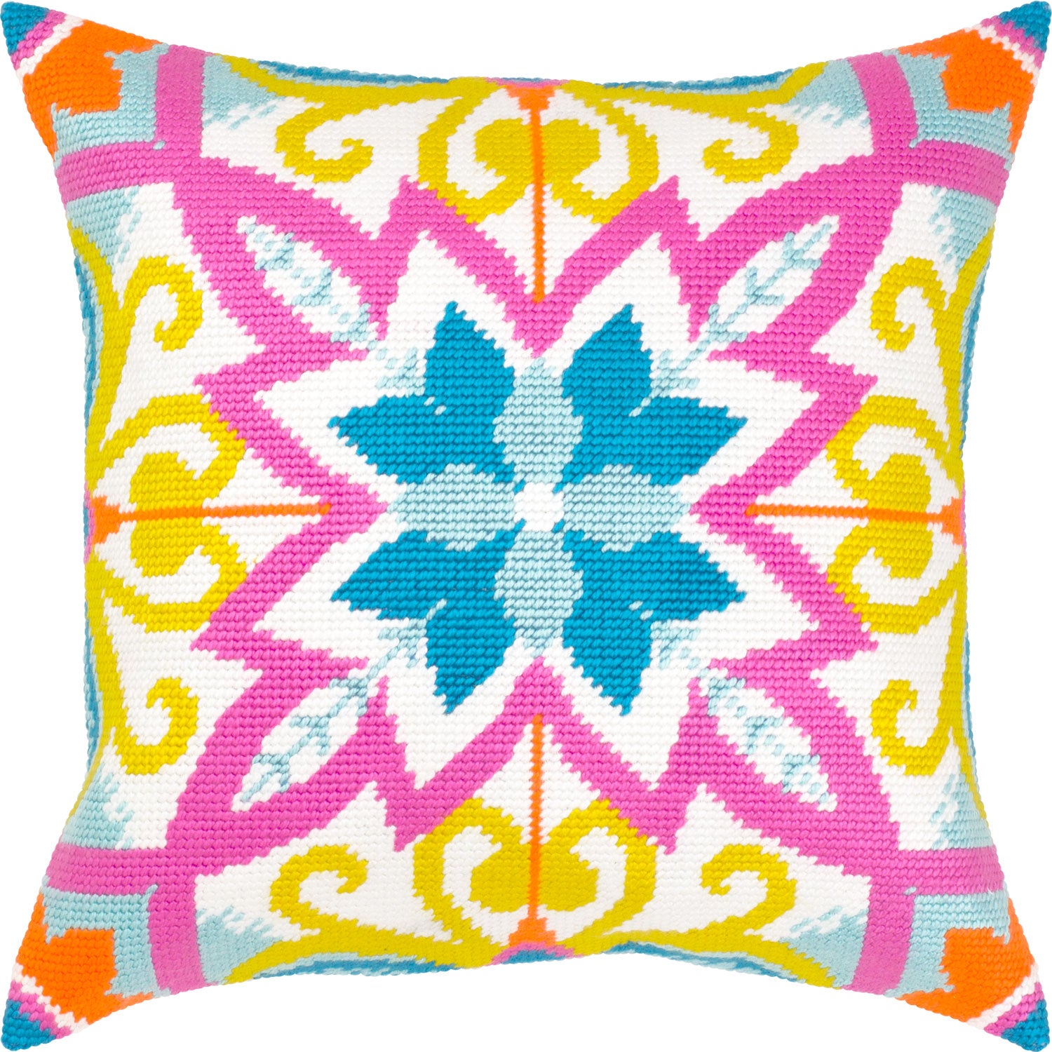 Brvsk Ornamental Embroidery Kit for Adults and Beginners — Tutti Frutti 16″ × 16″ with Clear, Precise Printed Design on Cotton Canvas; Includes 2 Needles, Yarn, and Easy-Read Chart