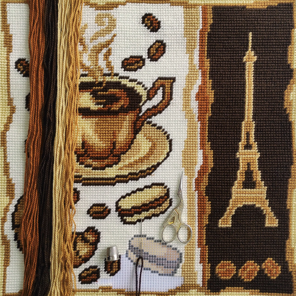 Breakfast in Paris — Needlepoint Kit 16″ × 16″ by Brvsk