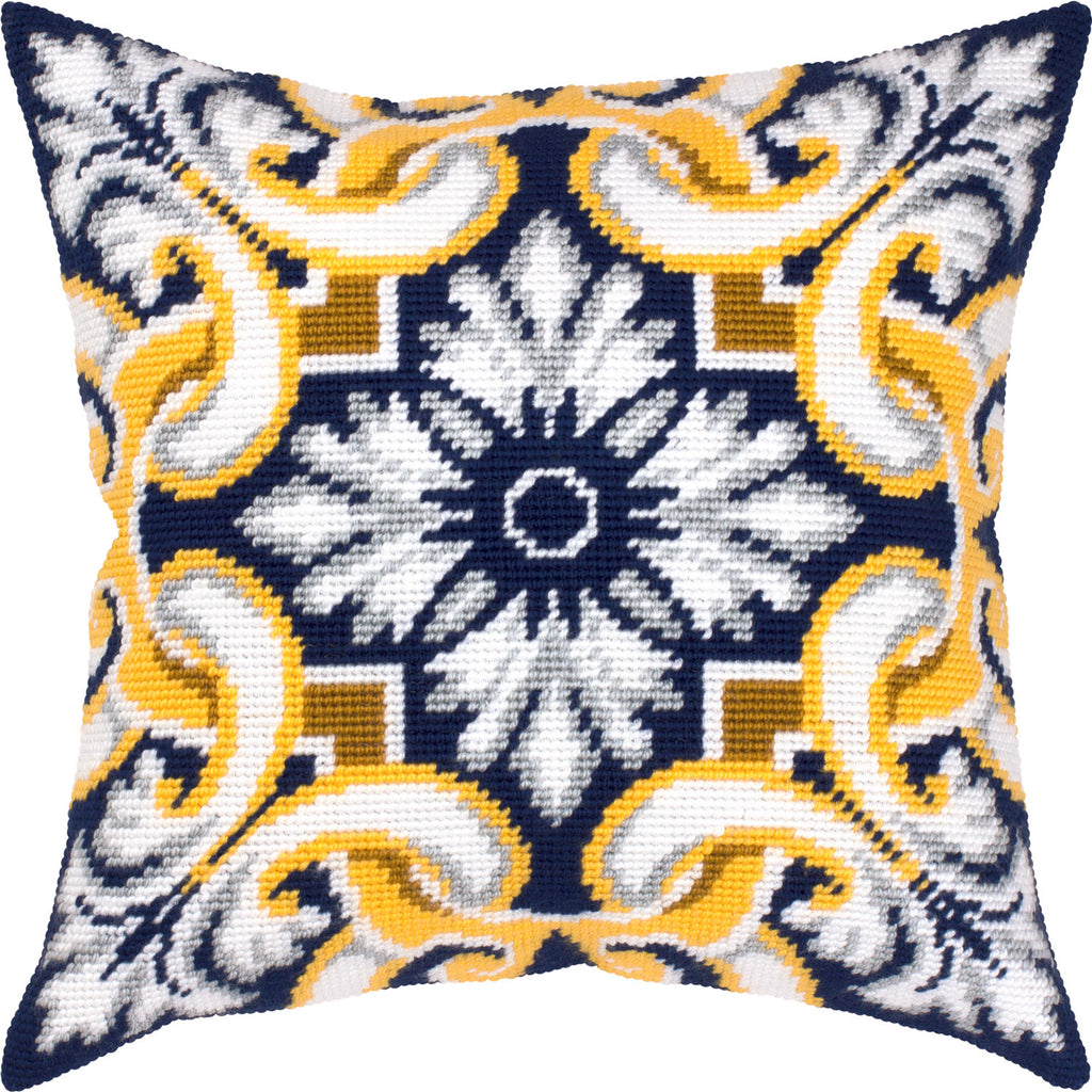 Brvsk Ornamental Stamped Cross-Stitch Kit for Adults and Beginners — Tiara 16″ × 16″ with Clear, Precise Printed Design on Cotton Canvas; Includes 2 Needles, Yarn, and Easy-Read Chart