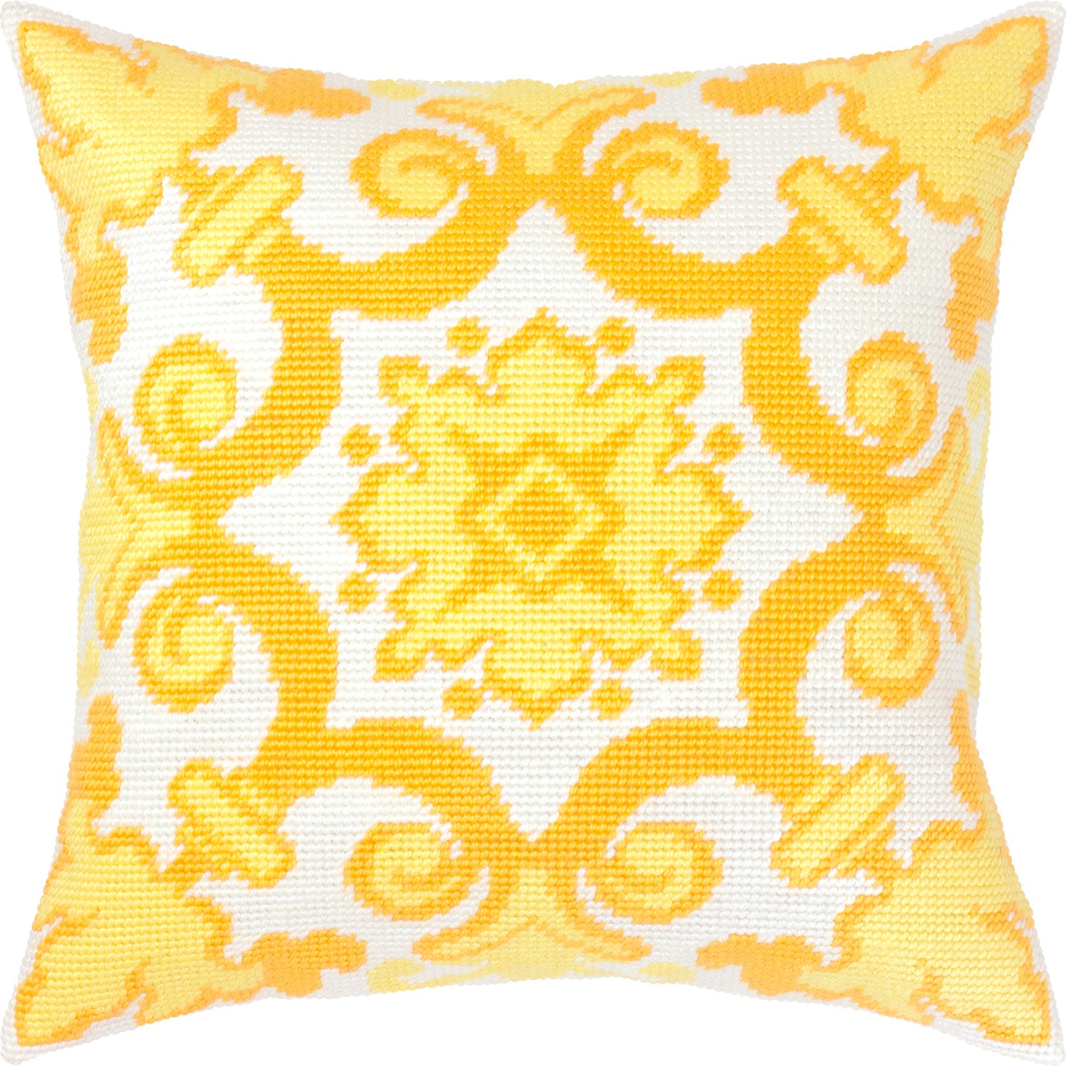 Brvsk Ornamental Embroidery Kit for Adults and Beginners — Yellow Ornament 16″ × 16″ with Clear, Precise Printed Design on Cotton Canvas; Includes 2 Needles, Yarn, and Easy-Read Chart