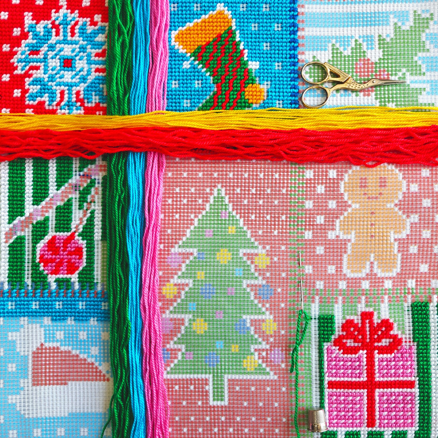 Patchwork — Needlepoint Kit 16″ × 16″ by Brvsk