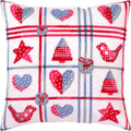 Brvsk Winter Stamped Cross-Stitch Kit for Adults and Beginners — Christmas Patchwork Magic 16″ × 16″ with Clear, Precise Printed Design on Cotton Canvas; Includes 2 Needles, Yarn, and Easy-Read Chart