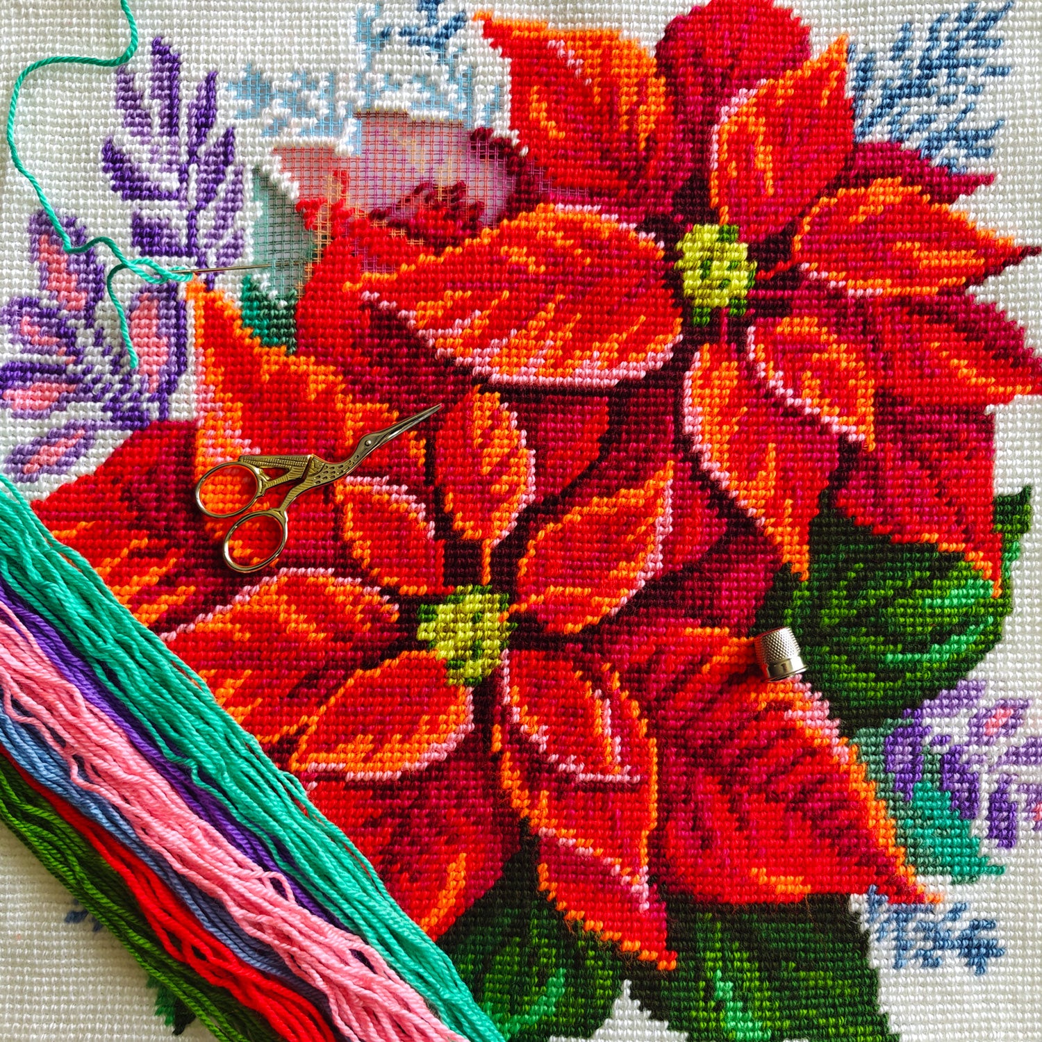 Poinsettia — Embroidery Kit 16″ × 16″ by Brvsk