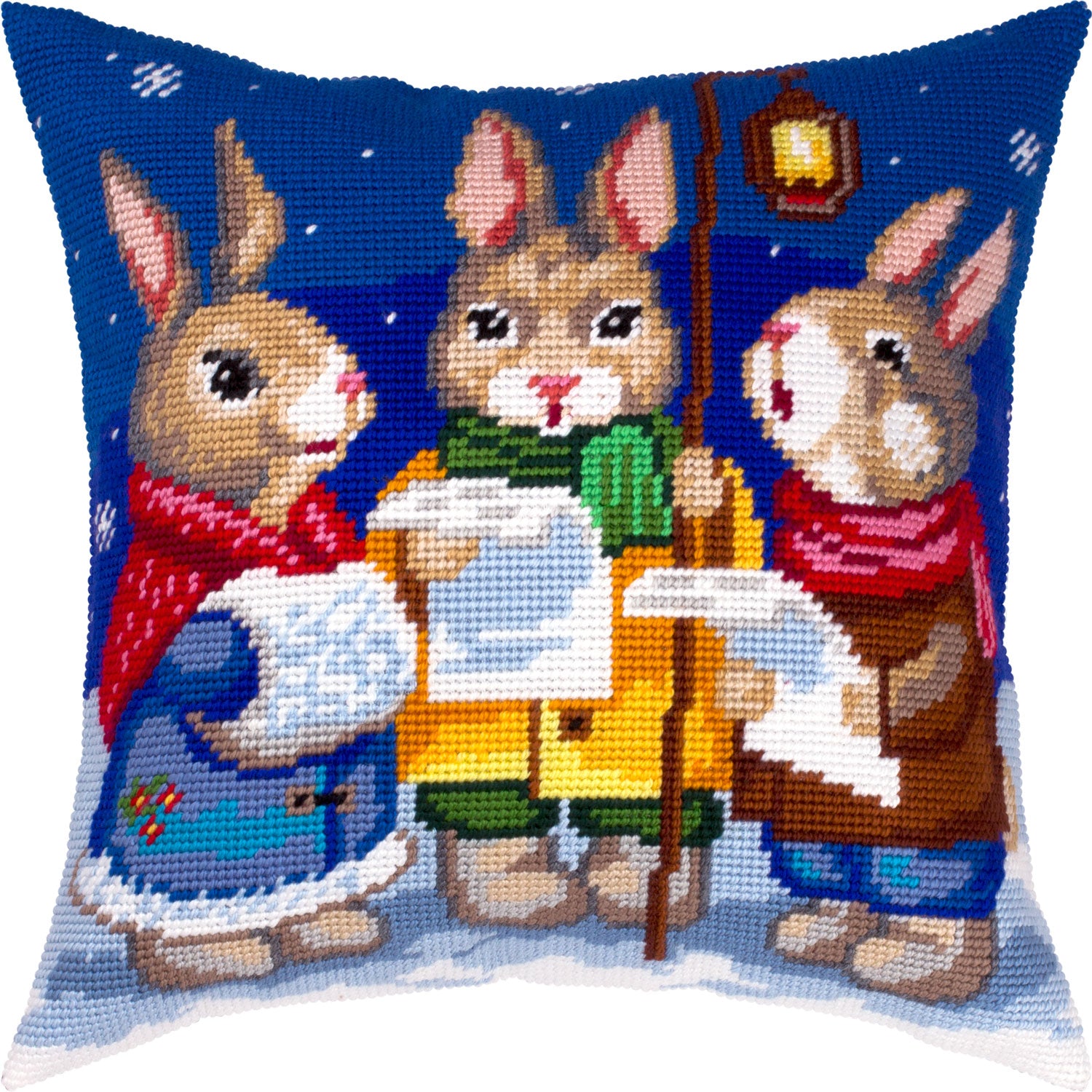 Hares’ Carols — Needlepoint Kit 16″ × 16″ by Brvsk