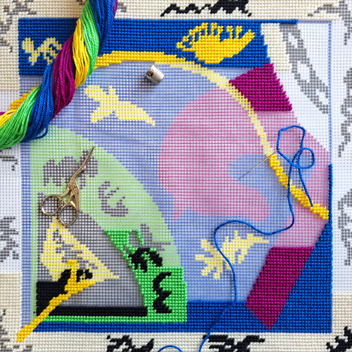 Brvsk Abstract Needlepoint Kit for Adults and Beginners — The Horse, Rider, and Clown by Henri Matisse 16″ × 16″ with Clear, Precise Printed Design on Cotton Canvas; Includes Needles and Yarn
