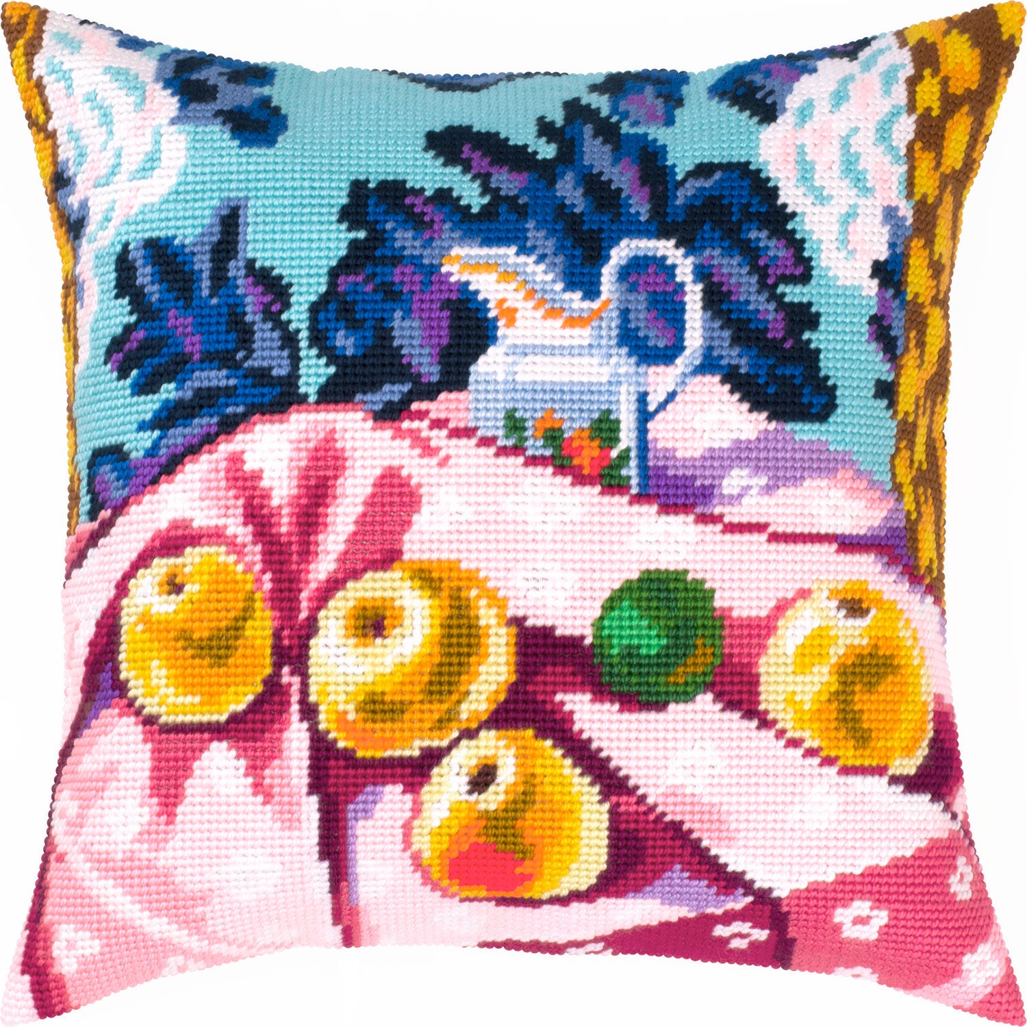 Brvsk Fauvist Stamped Cross-Stitch Kit for Adults and Beginners — Still Life with Apples on Pink Cloth by Henri Matisse 16″ × 16″ with Clear, Precise Printed Design on Cotton Canvas
