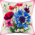 Brvsk Floral Embroidery Kit for Adults and Beginners — Poppies and Cornflowers 16″ × 16″ with Clear, Precise Printed Design on Cotton Canvas; Includes 2 Needles, Yarn, and Easy-Read Chart