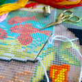 Artistic Stamped Cross-Stitch Kit for Adults and Beginners — Red Fish by Henri Matisse 16″ × 16″ with Clear, Precise Printed Design on Cotton Canvas; Includes 2 Needles, Yarn, and Easy-Read Chart