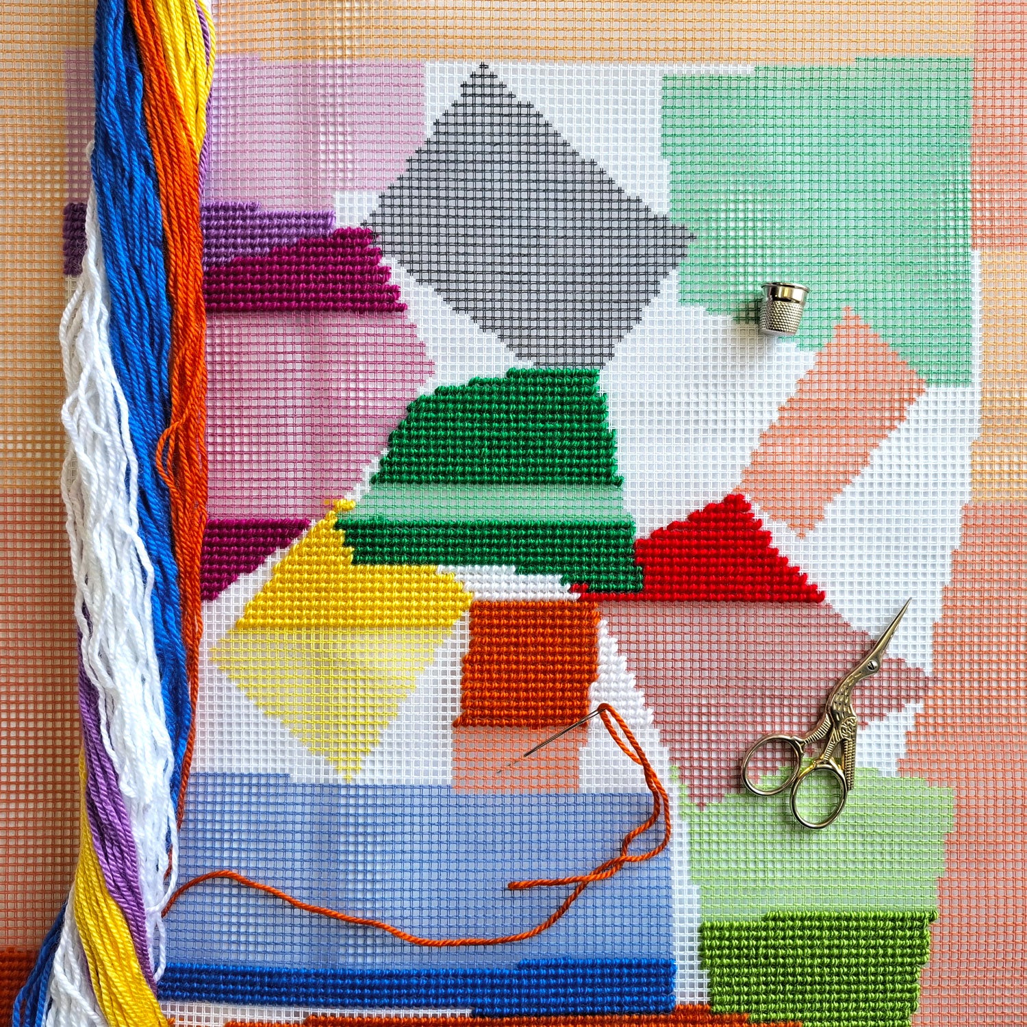 Brvsk Abstract Embroidery Kit for Adults and Beginners — The Snail by Henri Matisse 16″ × 16″ with Clear, Precise Printed Design on Cotton Canvas; Includes 2 Needles, Yarn, and Easy-Read Chart