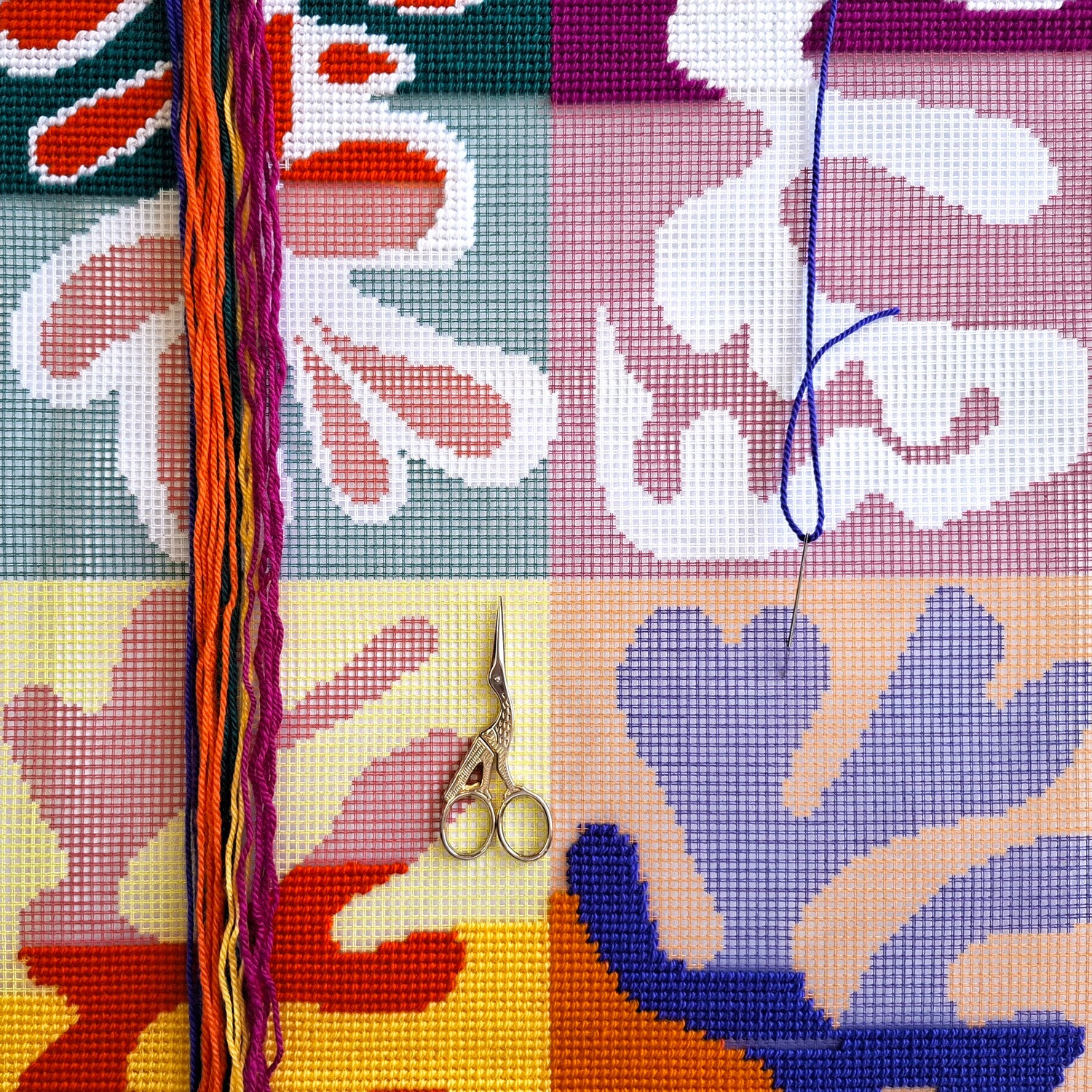 Brvsk Colorful Needlepoint Kit for Adults and Beginners — Panel with Mask by Henri Matisse 16″ × 16″ with Clear, Precise Printed Design on Cotton Canvas; Includes 2 Needles, Yarn, and Easy-Read Chart