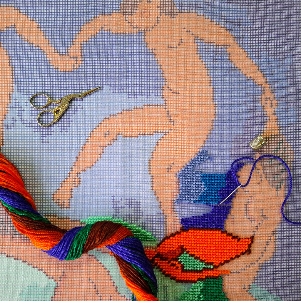 Brvsk Embroidery Kit for Adults and Beginners — Dance by Henri Matisse 16″ × 16″ with Clear, Precise Printed Design on Cotton Canvas; Includes 2 Needles, Yarn, and Easy-Read Chart