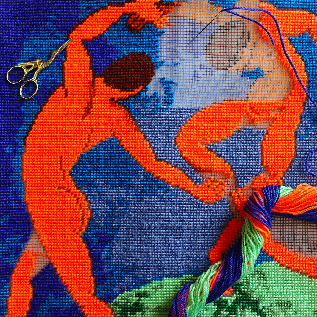 Brvsk Needlepoint Kit for Adults and Beginners — Dance by Henri Matisse 16″ × 16″ with Clear, Precise Printed Design on Cotton Canvas; Includes 2 Needles, Yarn, and Easy-Read Chart