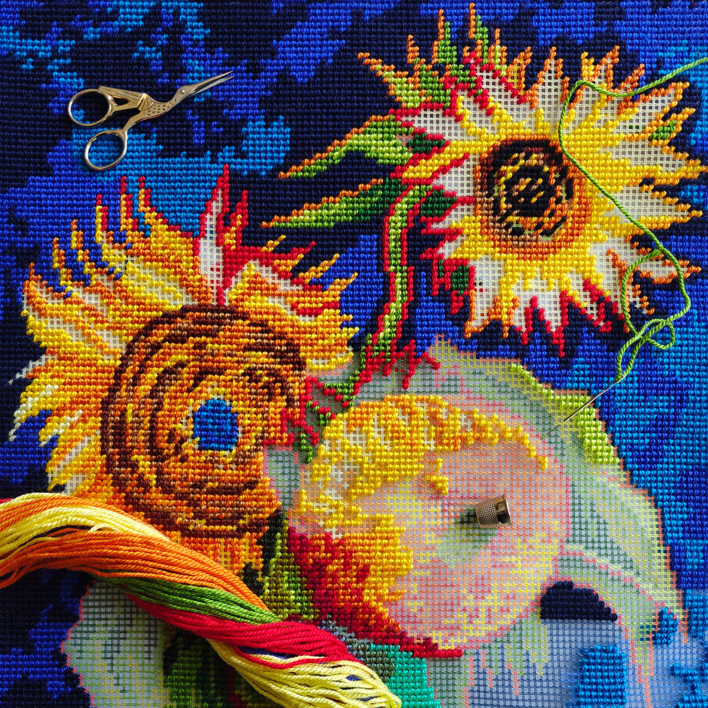Sunflowers — Stamped Cross Stitch Kit 16″ × 16″ by Brvsk