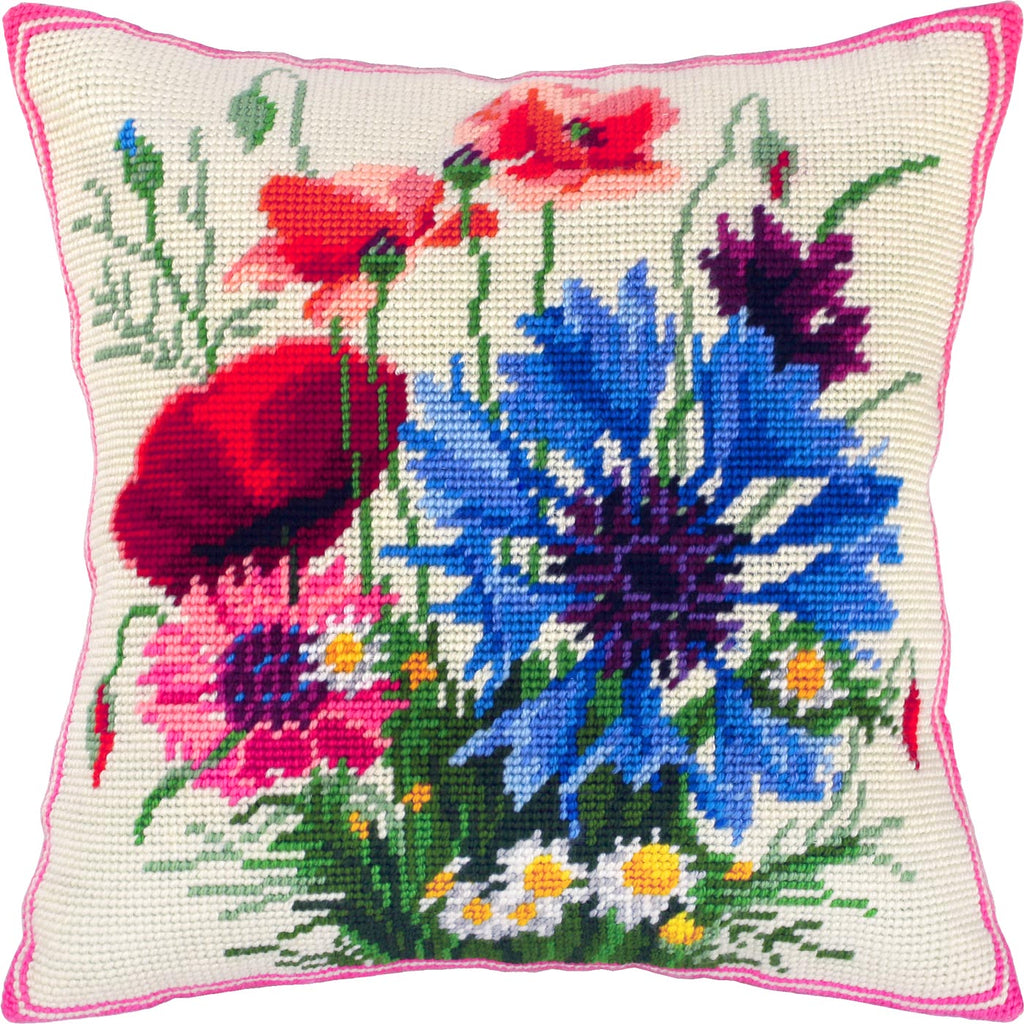 Poppies and Cornflowers — Embroidery Kit 16″ × 16″ by Brvsk