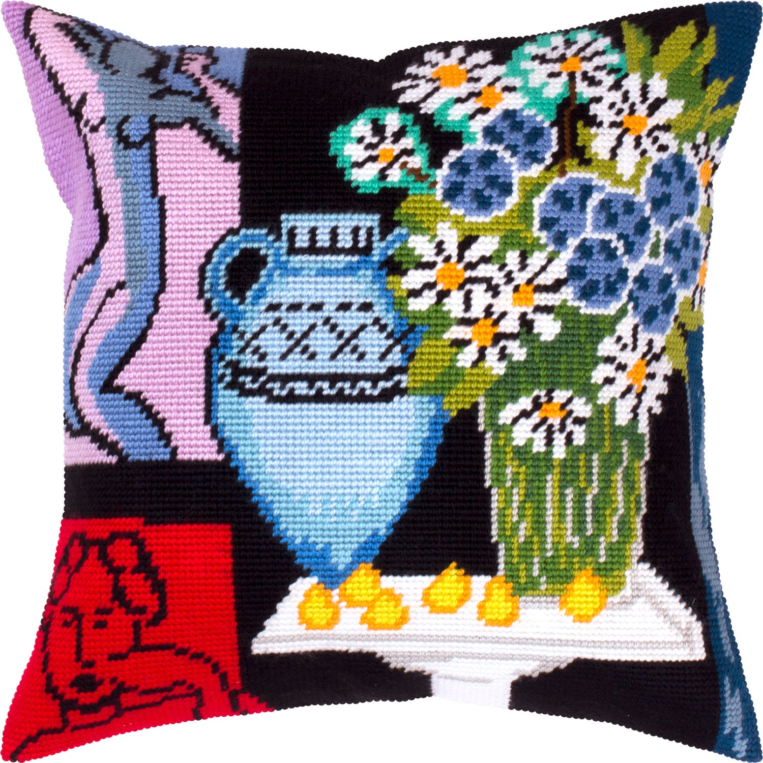 Brvsk Floral Needlepoint Kit for Adults and Beginners — The Daisies by Henri Matisse 16″ × 16″ with Clear, Precise Printed Design on Cotton Canvas; Includes 2 Needles, Yarn, and Easy-Read Chart