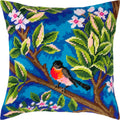 Brvsk Bird Needlepoint Kit for Adults and Beginners — Bullfinch. Tree by John Henry Dearle 16″ × 16″ with Clear, Precise Printed Design on Cotton Canvas; Includes 2 Needles, Yarn, and Easy-Read Chart