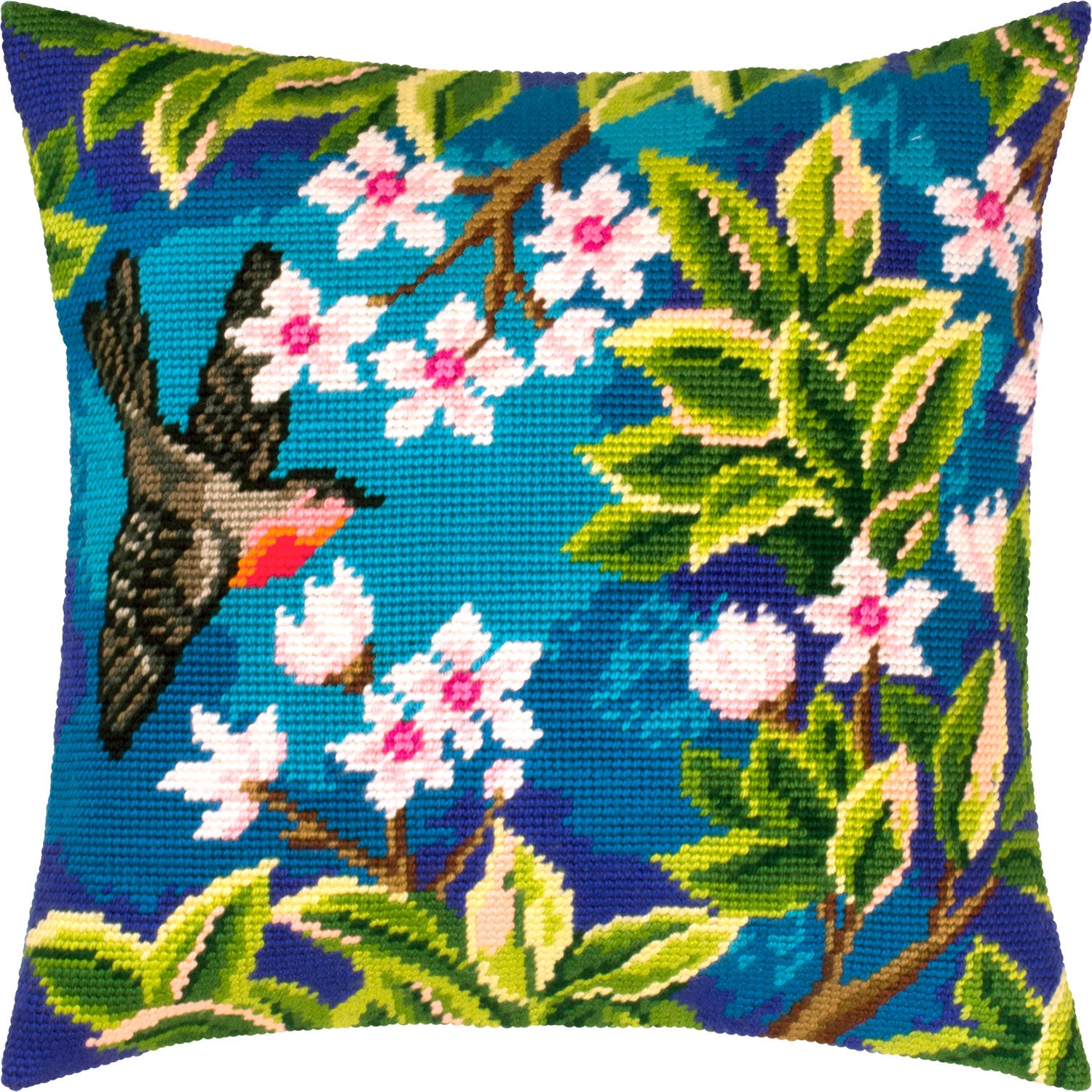 Brvsk Nature Inspired Stamped Cross-Stitch Kit for Adults and Beginners — Redstart. Tree by John Henry Dearle 16″ × 16″ with Clear, Precise Printed Design on Cotton Canvas; Includes Needles and Yarn