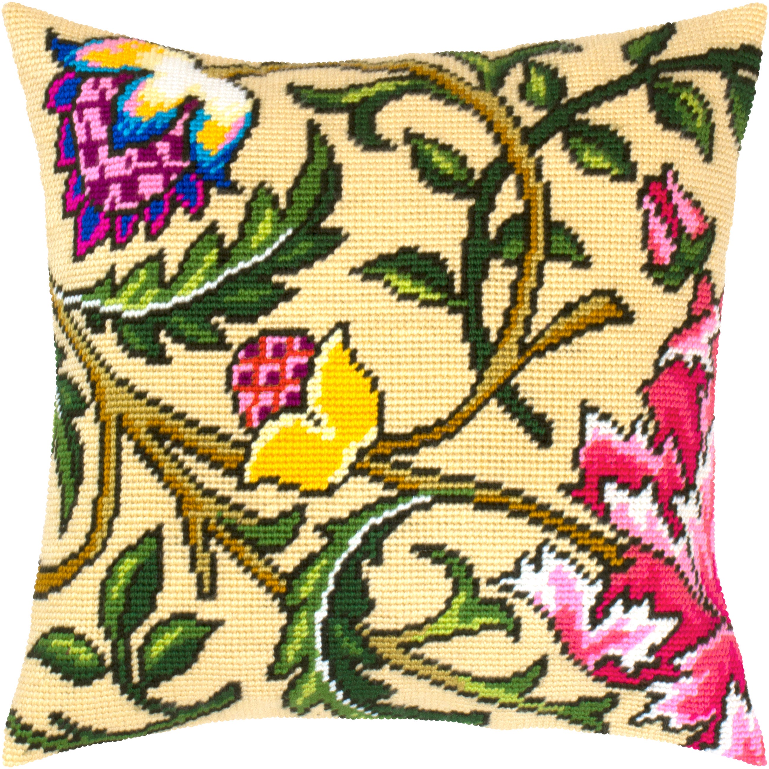 Floral Needlepoint Kit for Adults and Beginners — Climbing Rose. Tree by John Henry Dearle 16″ × 16″ with Clear, Precise Printed Design on Cotton Canvas; Includes 2 Needles, Yarn, and Easy-Read Chart