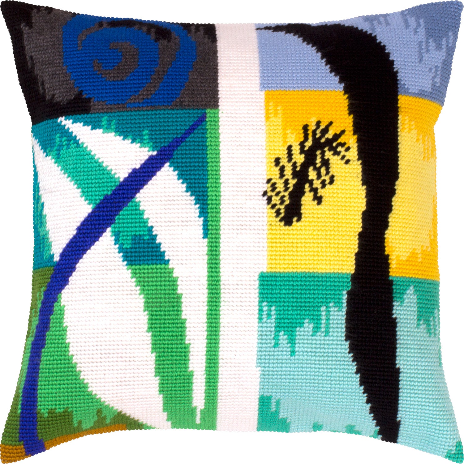 Abstract Stamped Cross-Stitch Kit for Adults and Beginners — Beasts of The Sea by Henri Matisse 16″ × 16″ with Clear, Precise Printed Design on Cotton Canvas; Includes Needles and Yarn