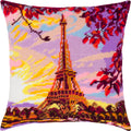 Brvsk Landmark Embroidery Kit for Adults and Beginners — Paris Morning Light 16″ × 16″ with Clear, Precise Printed Design on Cotton Canvas; Includes 2 Needles, Yarn, and Easy-Read Chart