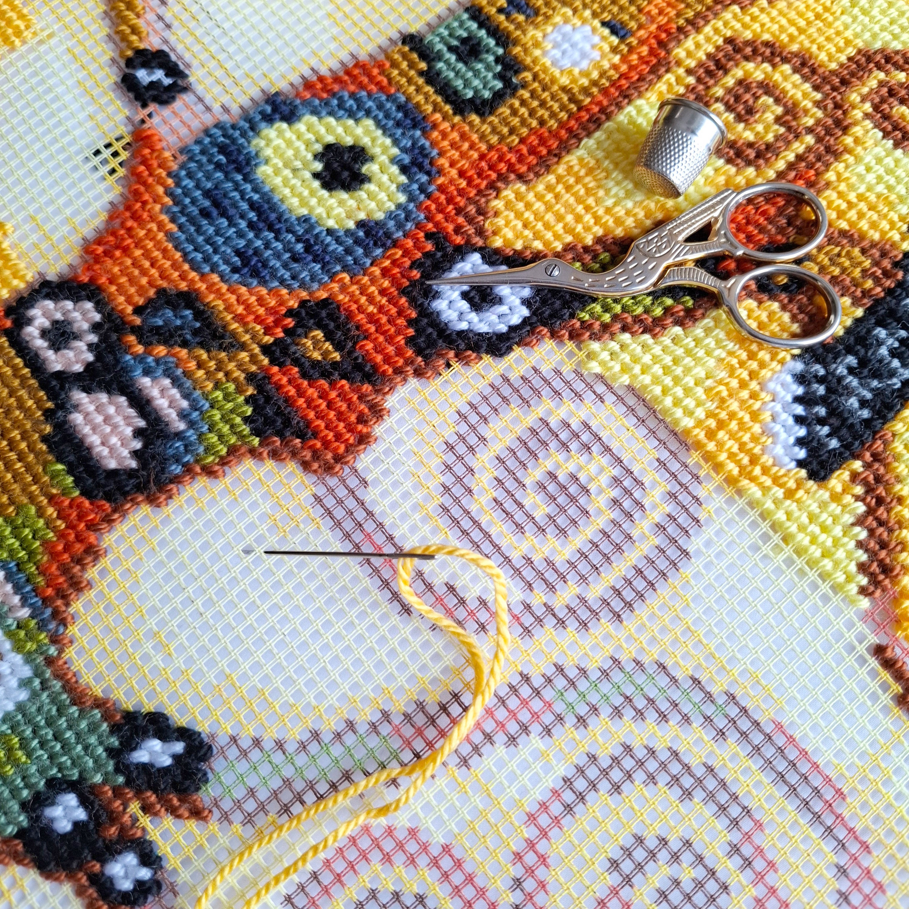 Brvsk Ornamental Needlepoint Kit for Adults and Beginners — Tree of Life by Gustav Klimt 16″ × 16″ with Clear, Precise Printed Design on Cotton Canvas; Includes 2 Needles, Yarn, and Easy-Read Chart