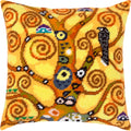 Brvsk Ornamental Needlepoint Kit for Adults and Beginners — Tree of Life by Gustav Klimt 16″ × 16″ with Clear, Precise Printed Design on Cotton Canvas; Includes 2 Needles, Yarn, and Easy-Read Chart