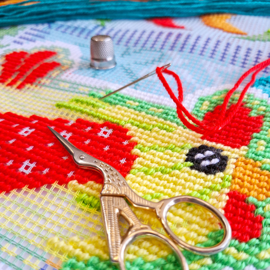 Brvsk Farmhouse Embroidery Kit for Adults and Beginners — Rustic Kitchen Charm: Hen 16″ × 16″ with Clear, Precise Printed Design on Cotton Canvas; Includes 2 Needles, Yarn, and Easy-Read Chart
