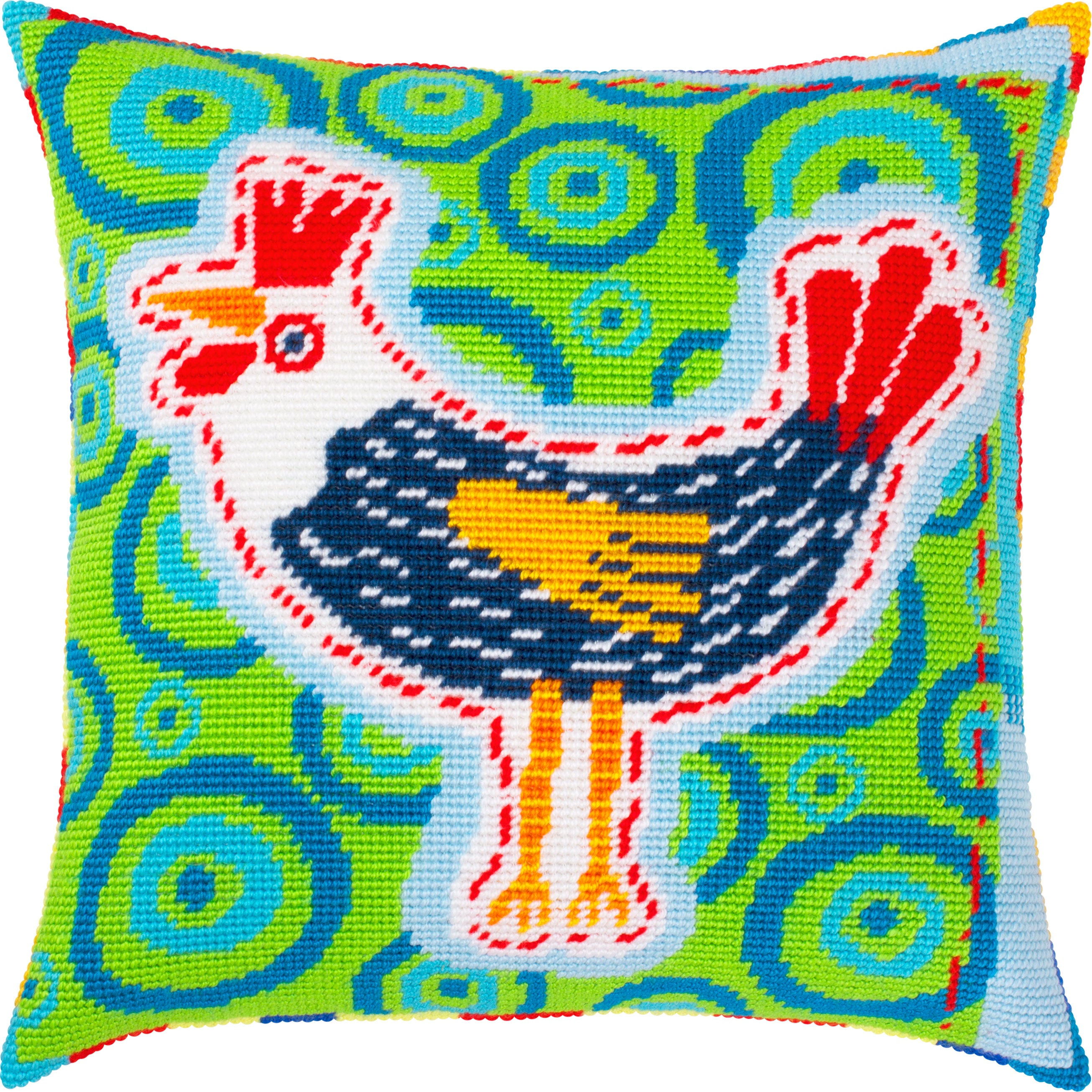 Brvsk Needlepoint Pillow Kit — Rustic Kitchen Charm: Rooster, 16″ × 16″