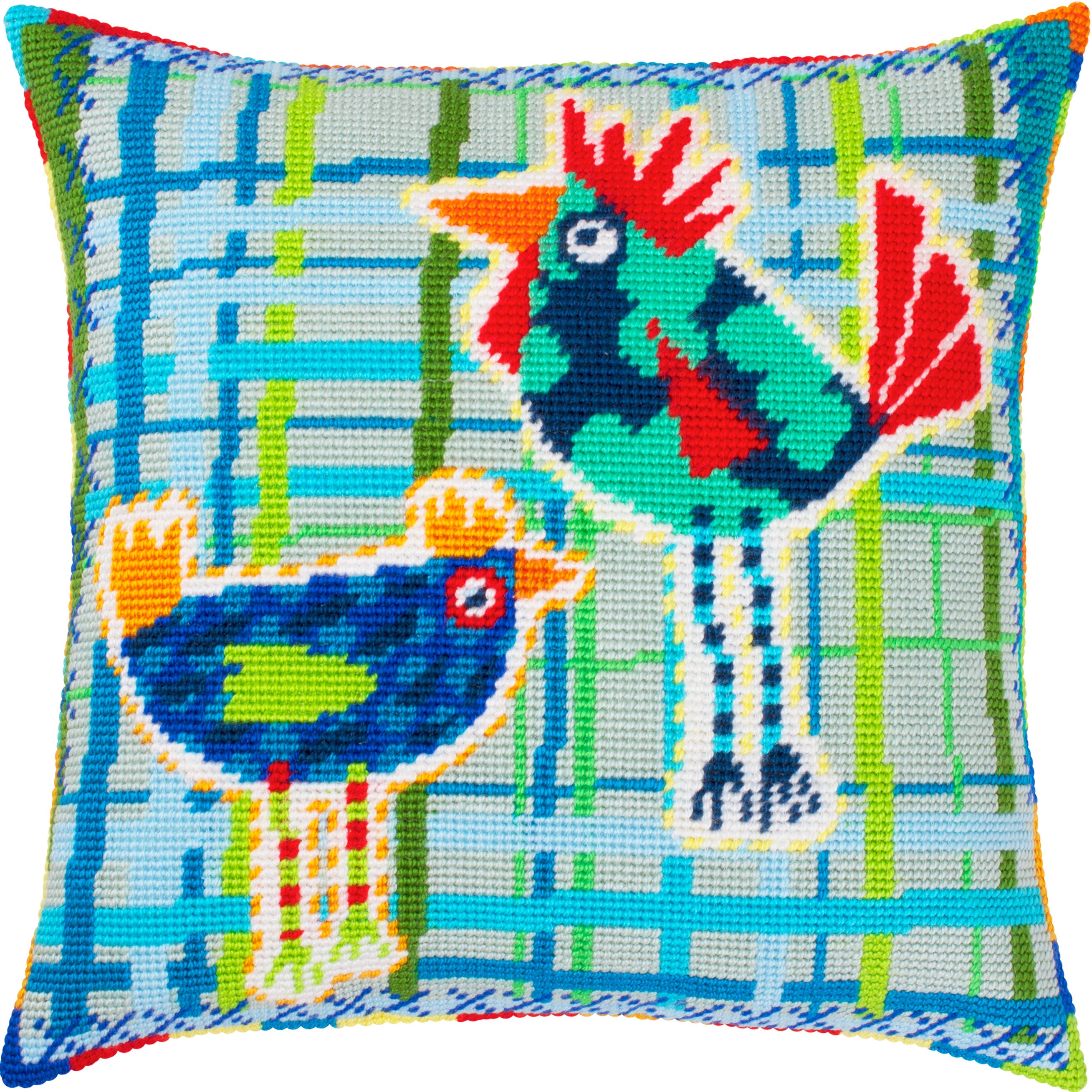Farmhouse Stamped Cross-Stitch Kit for Adults and Beginners — Rustic Kitchen Charm: Chicks 16″ × 16″ with Clear, Precise Printed Design on Cotton Canvas; Includes 2 Needles, Yarn, and Easy-Read Chart