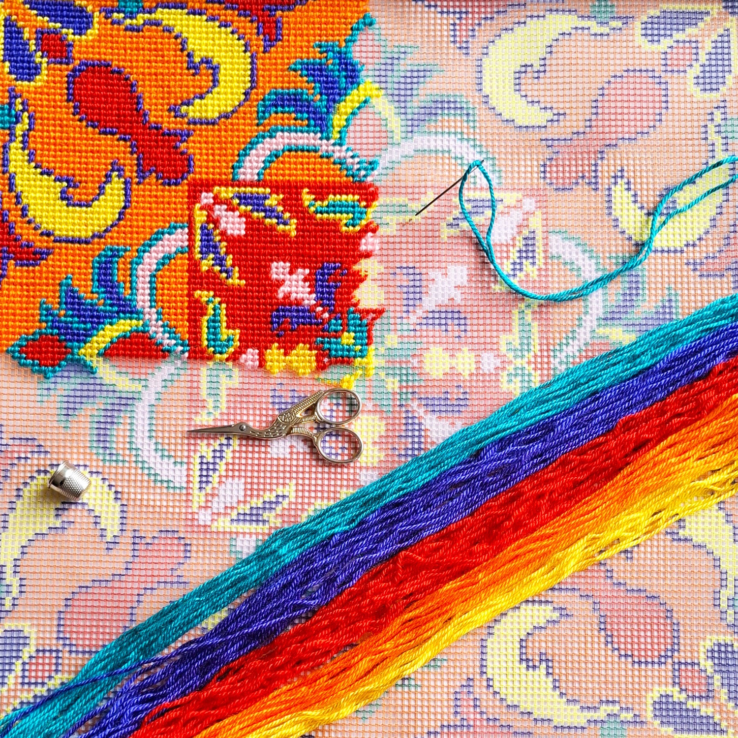 Sun Talisman — Stamped Cross Stitch Kit 16″ × 16″ by Brvsk