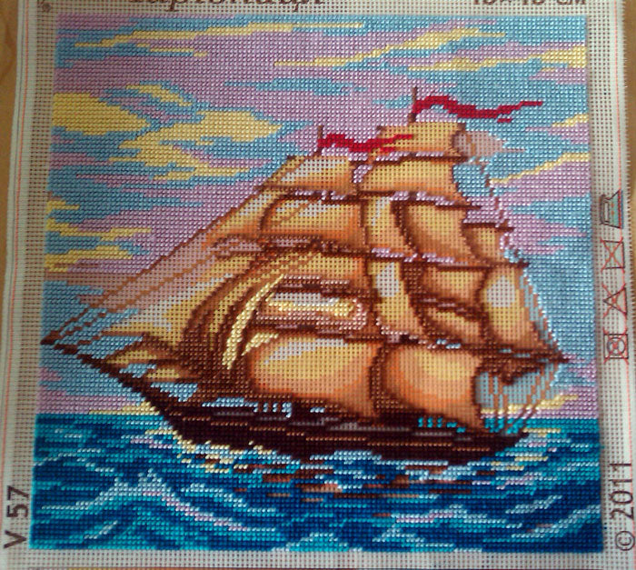 Sailing Ship — Embroidery Kit 16″ × 16″ by Brvsk