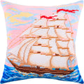 Brvsk Marine Embroidery Kit for Adults and Beginners — Sailing Ship 16″ × 16″ with Clear, Precise Printed Design on Cotton Canvas; Includes 2 Needles, Yarn, and Easy-Read Chart