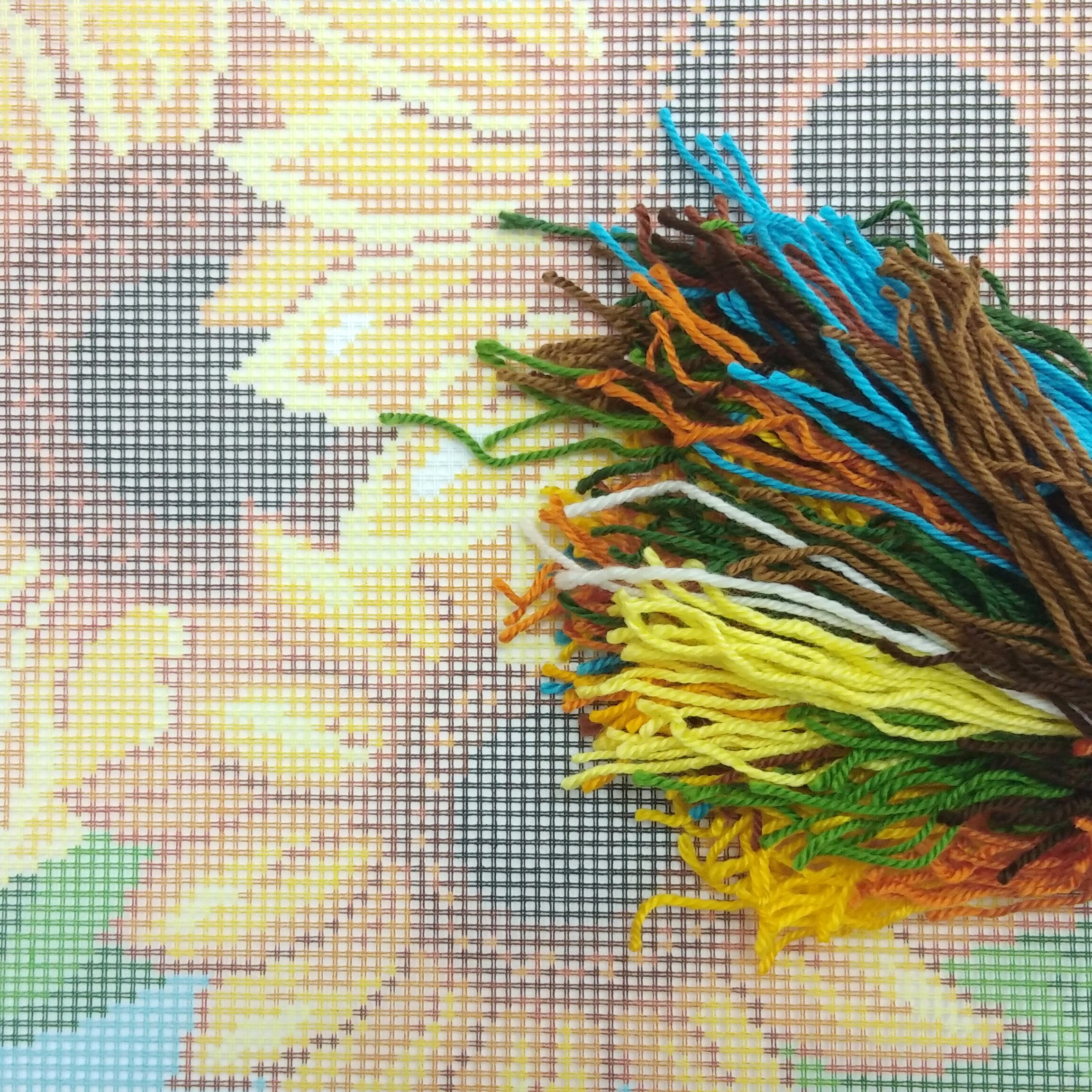 Brvsk Floral Needlepoint Kit for Adults and Beginners — Sunflowers 16″ × 16″ with Clear, Precise Printed Design on Cotton Canvas; Includes 2 Needles, Yarn, and Easy-Read Chart